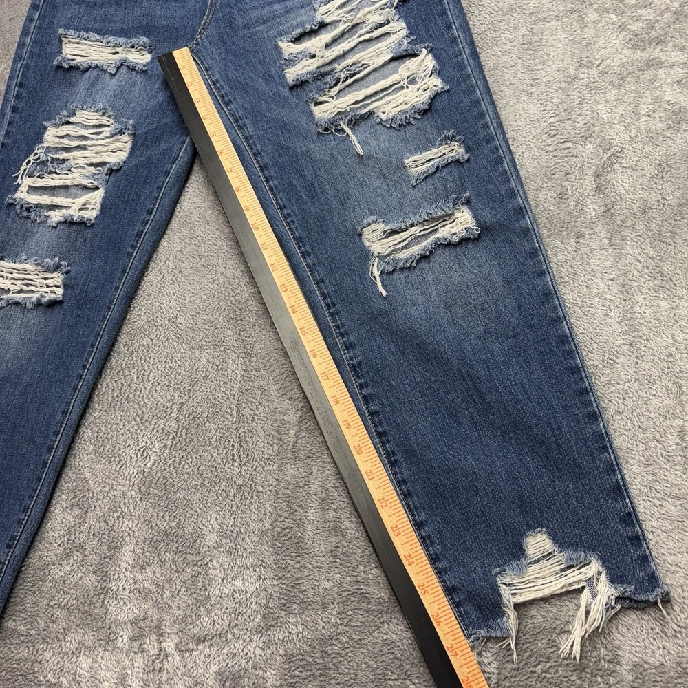 Rue21 Distressed Skinny Jeans Women Size 12 High Rise Blue Denim Raw Hem - Picture 11 of 14